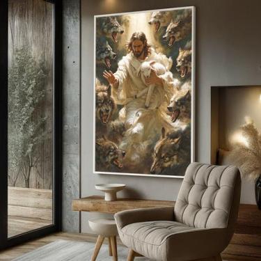 Imagem de Quadro Decorativo com Moldura Caixa Jesus Biblia para parede Sala, Qua