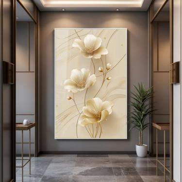 Imagem de Quadro com Moldura e Acrilico Cristal Vidro Flores Minimalista para Sa