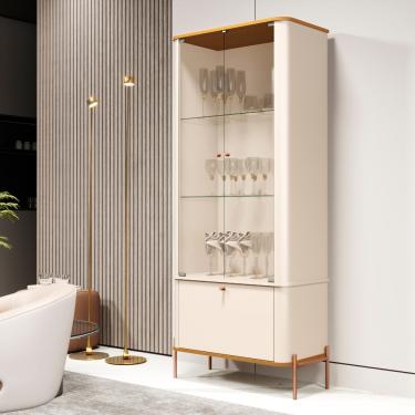 Imagem de Cristaleira com Vidro 3 Portas e Pés Em MDF Tucupi JB Móveis - Off/Nature/Bronze