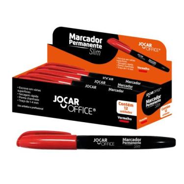 Imagem de Caneta Marcador Permanente Ponta Chanfrada Vermelho Slim Caixa c/ 12 u