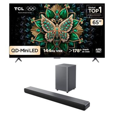 Imagem de Combo Smart TV TCL 65 QLED Mini LED 4K C6K WiFi 144Hz 65C6K e Soundbar TCL Subwoofer 2.1 S55H