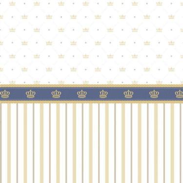 Imagem de Papel Parede Faixa Azul E Listrado Dourado Adesivo Infantil