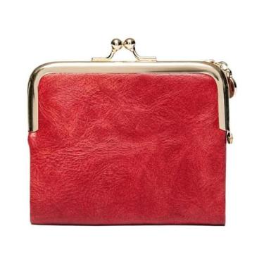 Imagem de Carteira De Couro Retro Feminina Com Dupla Dobra, Vários Slots Para Ca