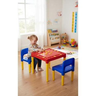 Imagem de Mesa Infantil Colorida C/ 2 Cadeiras + Alfabeto e Números - Congratula