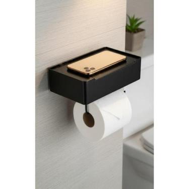 Imagem de Porta Papel Higiênico C/ Suporte Celular e Lenços Preto - Congratulati