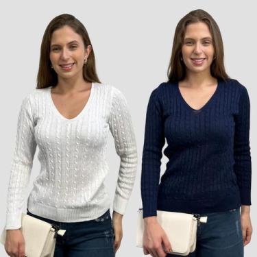 Imagem de Kit 2 Blusa Feminina Modal Tricot Traças Sueter Casual Frio - GIP, Mar