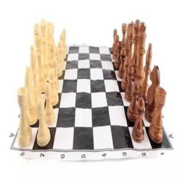 Imagem de Kit Jogo Peças Madeira Xadrez Grandes Tabuleiro Reposição - Apeximp