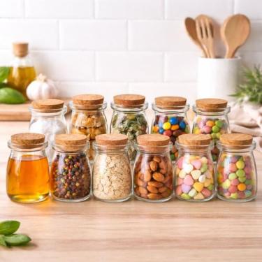 Imagem de 10 Potes De Vidro Pequeno Tampa Cortiça Lembrancinha Festa Doces Tempe