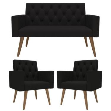 Imagem de Sofá 2 Lugares + 2 Poltronas Decorativas Para Sala, Recepção - Móveis 
