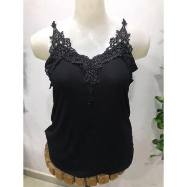 Imagem de Blusa regata alcinha alça de renda guipir plus size - Chicmix, Preto, 