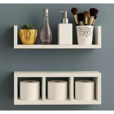 Imagem de Kit Prateleira Nicho MDF branco  Ja vai Montado , Prateleira 40x12x10c