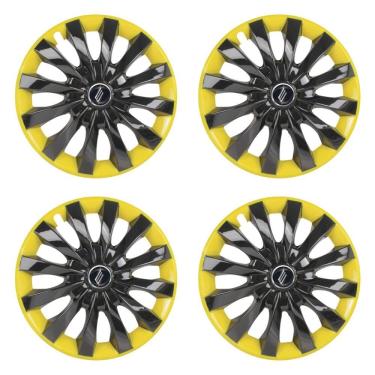 Imagem de Jogo 4 Calotas Esportiva Universal Flap Black Yellow Aro 13