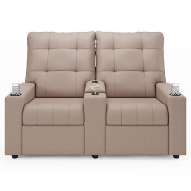 Imagem de Poltrona De Cinema Reclinável 2 Lugares Baú Usb Mallie Fh9 Veludo Rosê - Mpozenato