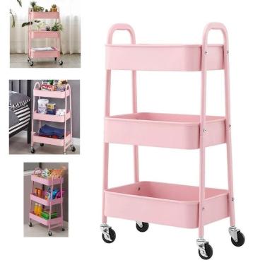 Imagem de Carrinho Organizador 3 Prateleiras Aço Auxiliar Andares Multiuso Guarda Brinquedos Sala...
