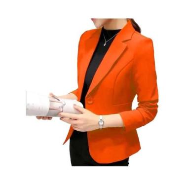 Imagem de Blazer Feminino Preto Slim Fit Com Lapela Entalhada E Bolsos Para Escr