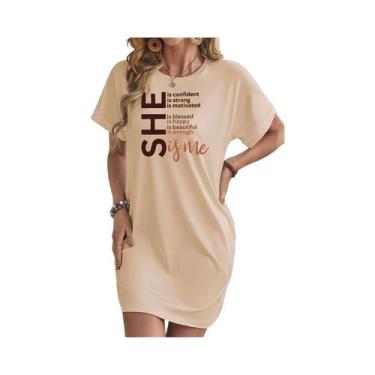 Imagem de Vestido Casual Feminino plus Size Com Estampa De Slogan, Manga Morcego