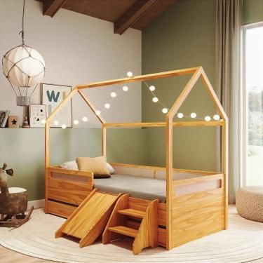 Imagem de Conjunto Bicama Casinha Rattan com Escada e Escorregador Divertidamente Marrom