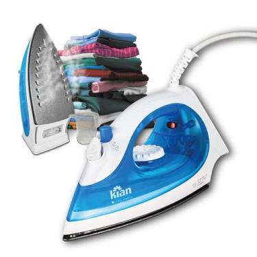 Imagem de Ferro Passar Vapor Eletrico Roupa 127V Antiaderente Kian, Branco e Azu