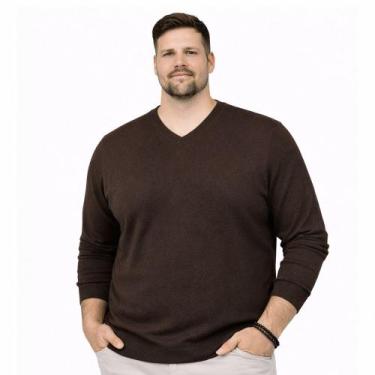 Imagem de Blusa Suéter Maculina em Tricot Frio Casaco Plus G4 G5 G6 Cor:PretoTam