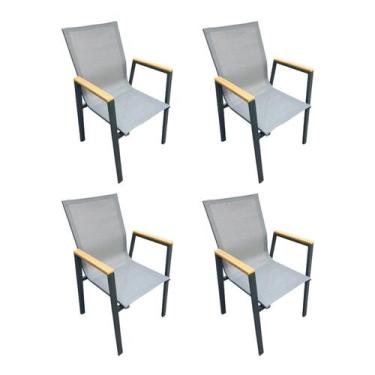 Imagem de Kit com 4 Cadeiras em Aluminio e Assento em Tela para Área Externa Ang