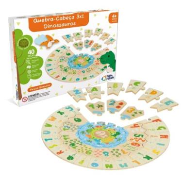 Imagem de Brinquedo Infantil Quebra Cabeça 3X1 Dinossauros 40 Peças Pais e Filho