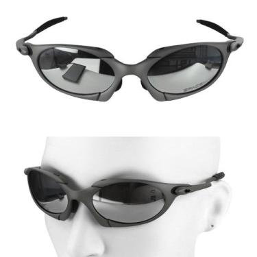 Imagem de oculos sol metal cinza lupa masculino proteção uv + case verão casual 