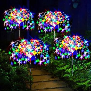 Imagem de Luzes Solares Impermeáveis Em Formato De Fogos De Artifício 4 Peças 8 