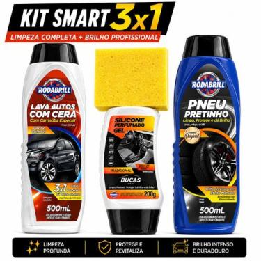 Imagem de Kit Limpeza Carro 3x1 Lava Autos Pretinho Silicone Gel Cera Lavagem Co