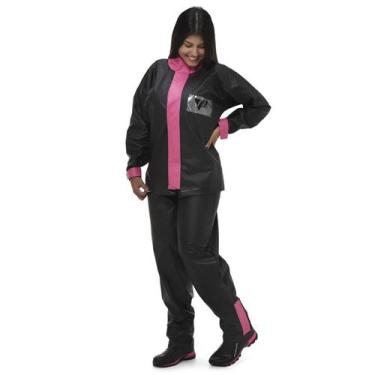 Imagem de Capa chuva pvc feminina tornado pantaneiro preto/rosa (p)
