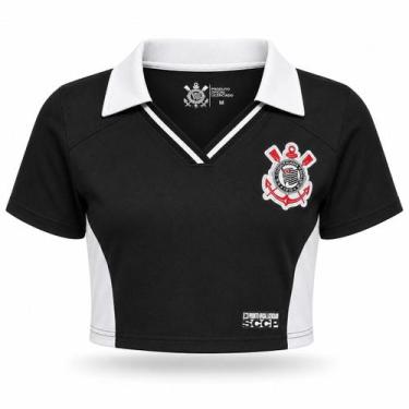 Imagem de Camiseta Cropped Corinthians Feminina Timão Polo Licenciado -, Preto, 