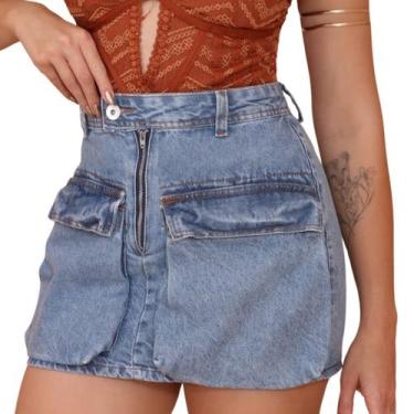 Imagem de Saia Jeans cargo mini saia cintura alta - Trendy, 40