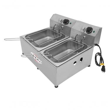 Imagem de Fritadeira Elétrica 2 Cubas 6L 3000W Cada 220V Aço Inoxidável com Termostato de Segurança Spolu