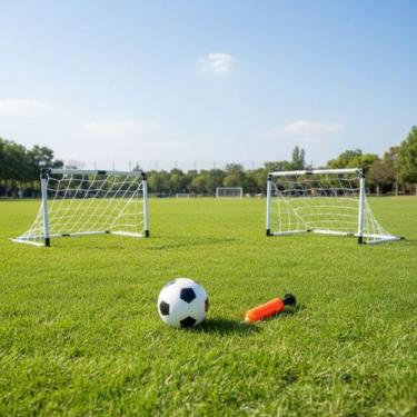 Imagem de Kit Mini Golzinho Duas Traves Futebol Gol Infantil Bola - Brinqkids