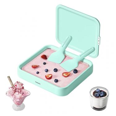 Imagem de Felizbebe Sorveteira Manual para Sorvete de Rolo Verde Menta em Aço Inoxidável SUS316 - Kit Completo com Tampa e 2 Espátulas