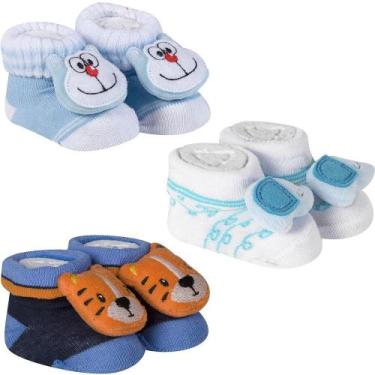 Imagem de 3 Meias Pantufa Bebê Divertida Menino Recém Nascido Enxoval Maternidad