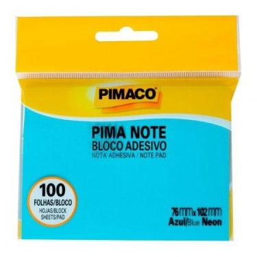 Imagem de Bloco recado adesivo Pima Note Azul Neon 76x102mm 100 fls Pimaco