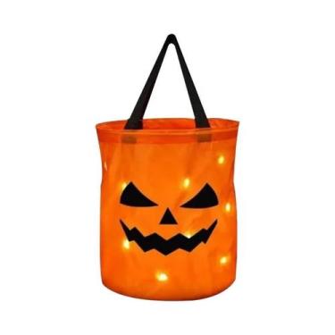 Imagem de Balde De Doces De Halloween Dobrável Com Luz LED, Sacolas De Abóbora P