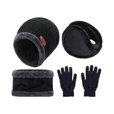 Imagem de Conjunto De Gorro, Cachecol E Luvas De Veludo Quente Para Homens, Mulh