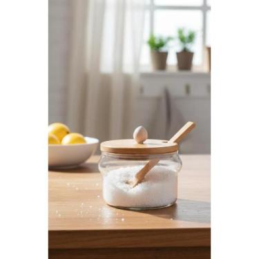 Imagem de Açucareiro Vidro C/ Colher Bambu 250ml Elegante E Durável - Congratula