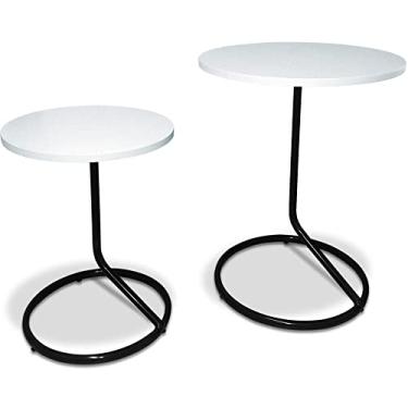 Imagem de Conjunto Jogo 2 Mesas De Canto Lateral Redonda Jasper Com Tampo Em MDF - Preto/Branco