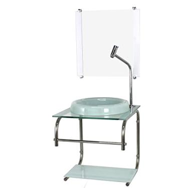 Imagem de GABINETE DE VIDRO 40CM INOX BRANCO COM TORNEIRA METAL CROMADA