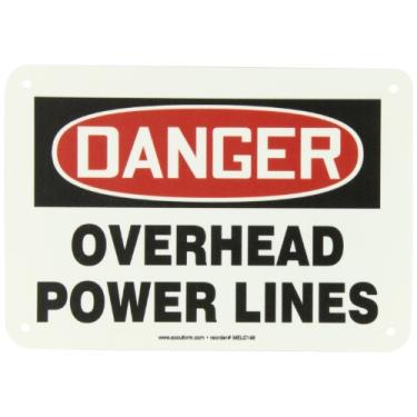 Imagem de ACCUFORM Placa de segurança de plástico Signs MELC146VP, Legend "Danger Overhead Power Lines", 17 cm de comprimento x 25 cm de largura x 0,055 cm de espessura, vermelho/preto em branco
