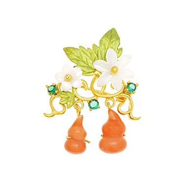 Imagem de jinyi2016SHOP Broche feminino elegante acessórios femininos em forma de cabaça de ágata vermelha do sul broche de festa de casamento de luxo acessório de fantasia