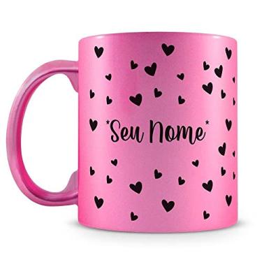 Imagem de Caneca Perolada Rosa - Corações (Com Nome)