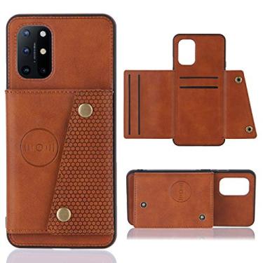 Imagem de Mobile phone accessories Para for OnePlus 8t dupla fivela pu + estojo protetora magnético à prova de choque do TPU com slots e suporte de cartão phone case