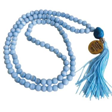 Imagem de Genérico Japamala 108 Contas Olho de Gato de vidro Azul Claro para meditação, unissex, interessados em espiritualidade, meditação, práticas alternativas