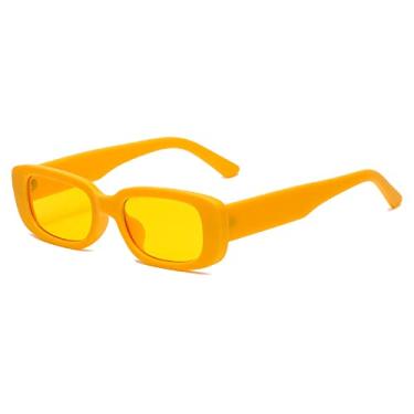 Imagem de Óculos de sol elegantes femininos homem rosa pequeno retângulo colorido óculos de sol moldura quadrada uv400 óculos, amarelo amarelo, como imagem