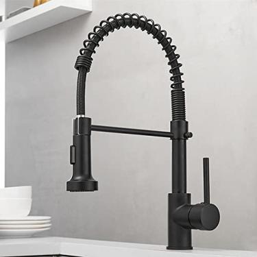 Imagem de Torneiras de cozinha escova torneiras de latão para pia de cozinha de alavanca única bica de mola misturadores torneira de água quente e fria guindaste, preto, china