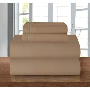 Imagem de Elegant Comfort Conjunto de lençóis de 4 peças de microfibra de qualidade de hotel premium de luxo - resistente a rugas, lençol elástico em toda a volta, bolso profundo de até 40,64 cm, Queen, Taupe