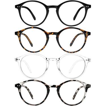 Imagem de Yogo Vision Óculos com bloqueio de luz azul, masculino, feminino, vintage, proteção contra luz azul, armação redonda, antifadiga ocular, bloqueador de luz azul (pacote com 4), Pacote com 4: preto,